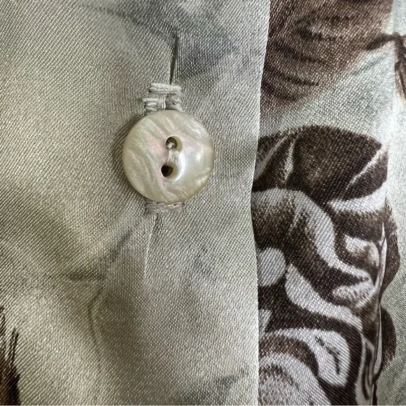 Vintage tan brown floral satin long sleeve top blouse - Picture 10 of 12